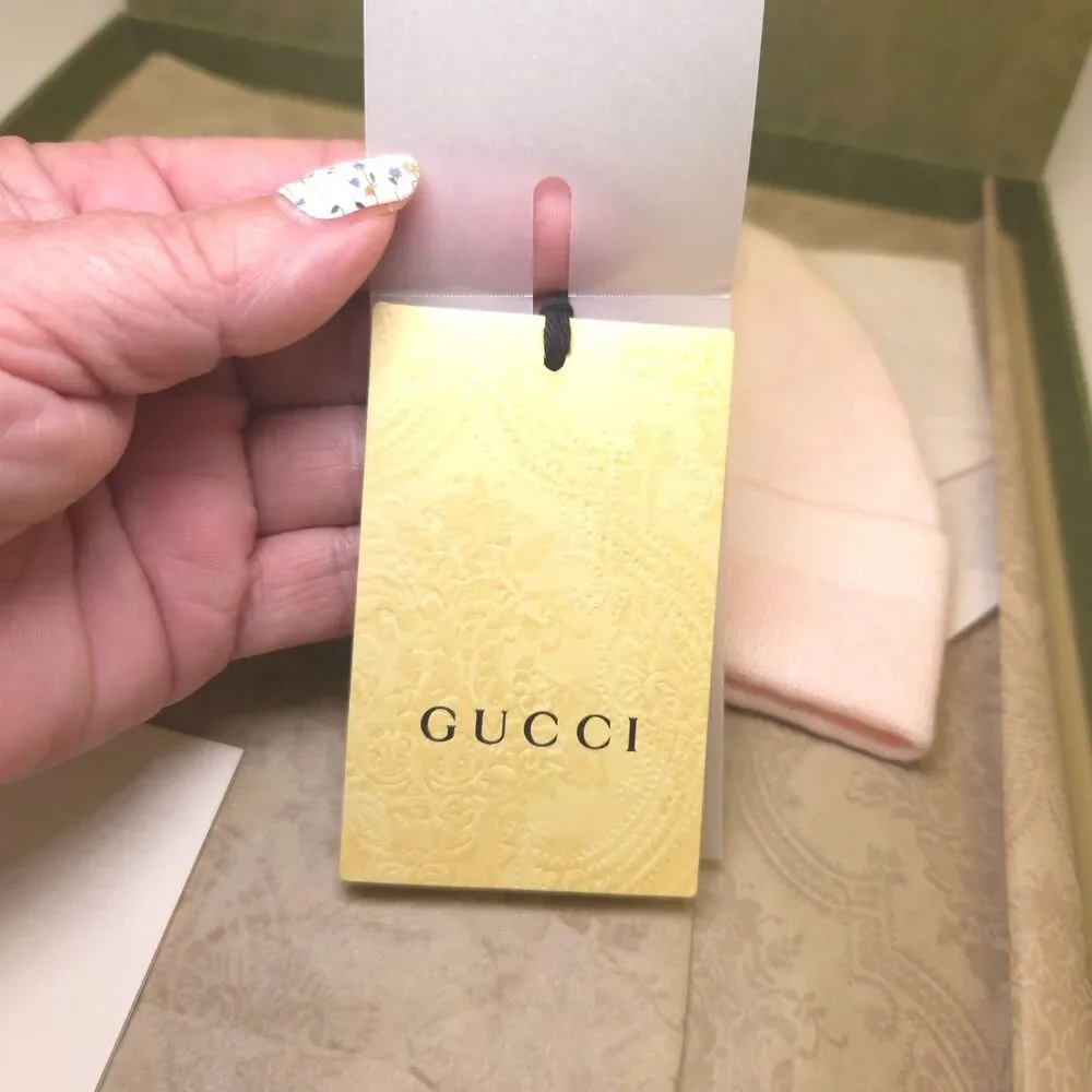 Gucci Baby GG Wool Beanie Pink White Size L 50 16cm Italy Box Tags